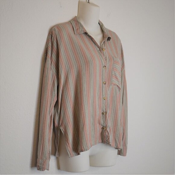 Oneill Sz S Davis Woven Long Sleeve Button Down Top Blouse Striped Boho Beachy - Picture 5 of 16